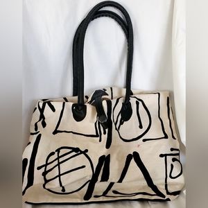L K Brand Black and White Abstract Pattern Cloth Tote. 13"x 13"  Cloth BagThis L